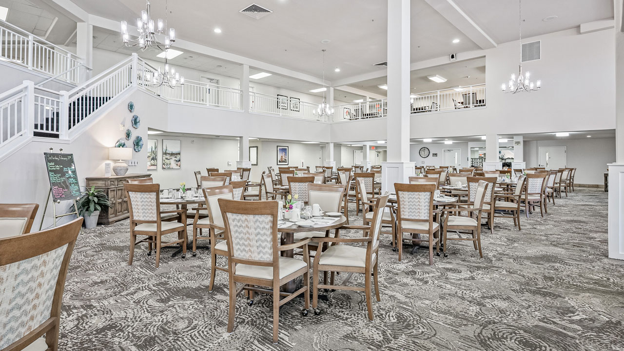 The dining room at Desert Springs set for mealtime